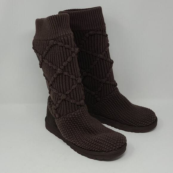 UGG Cardy Knit Brown Mid Boots Size 6 - Picture 3 of 8